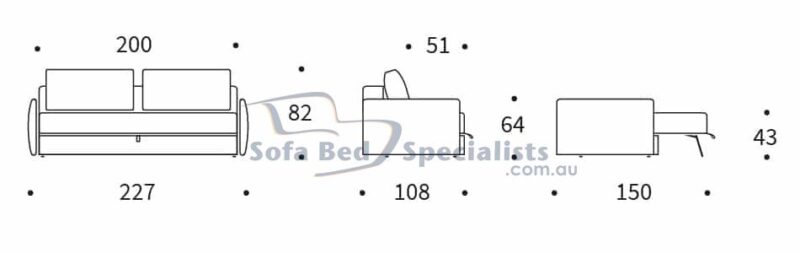 Sydney Storage with Arms Sofa Bed Measurements